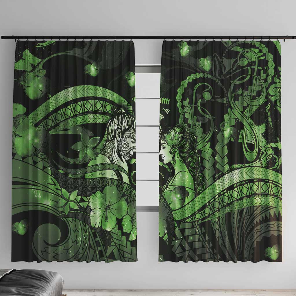 Maori Romantic Valentine Window Curtain The Hongi Kiss Green Galaxy