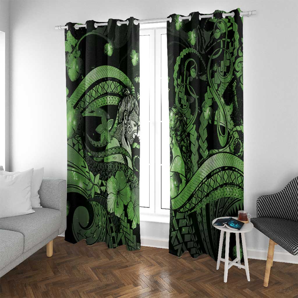 Maori Romantic Valentine Window Curtain The Hongi Kiss Green Galaxy