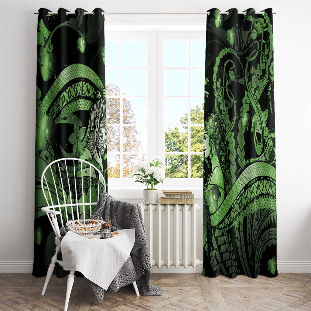 Maori Romantic Valentine Window Curtain The Hongi Kiss Green Galaxy