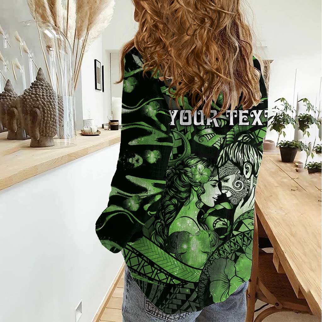 Personalised Maori Romantic Valentine Women Casual Shirt The Hongi Kiss Green Galaxy DT05 - Polynesian Pride