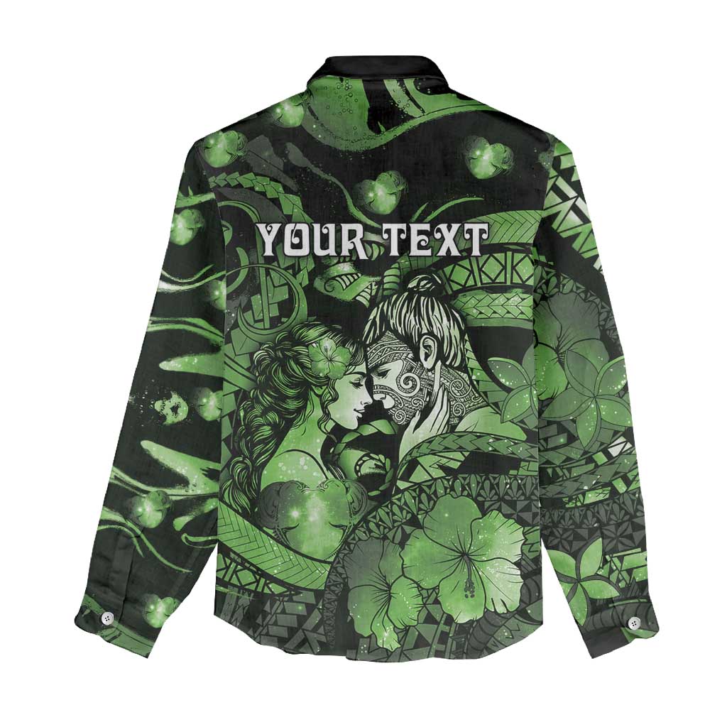 Personalised Maori Romantic Valentine Women Casual Shirt The Hongi Kiss Green Galaxy DT05 - Polynesian Pride