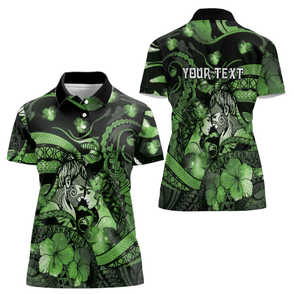 Personalised Maori Romantic Valentine Women Polo Shirt The Hongi Kiss Green Galaxy DT05 - Polynesian Pride