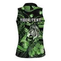 Personalised Maori Romantic Valentine Women Sleeveless Polo Shirt The Hongi Kiss Green Galaxy DT05 - Polynesian Pride