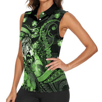Personalised Maori Romantic Valentine Women Sleeveless Polo Shirt The Hongi Kiss Green Galaxy DT05 - Polynesian Pride