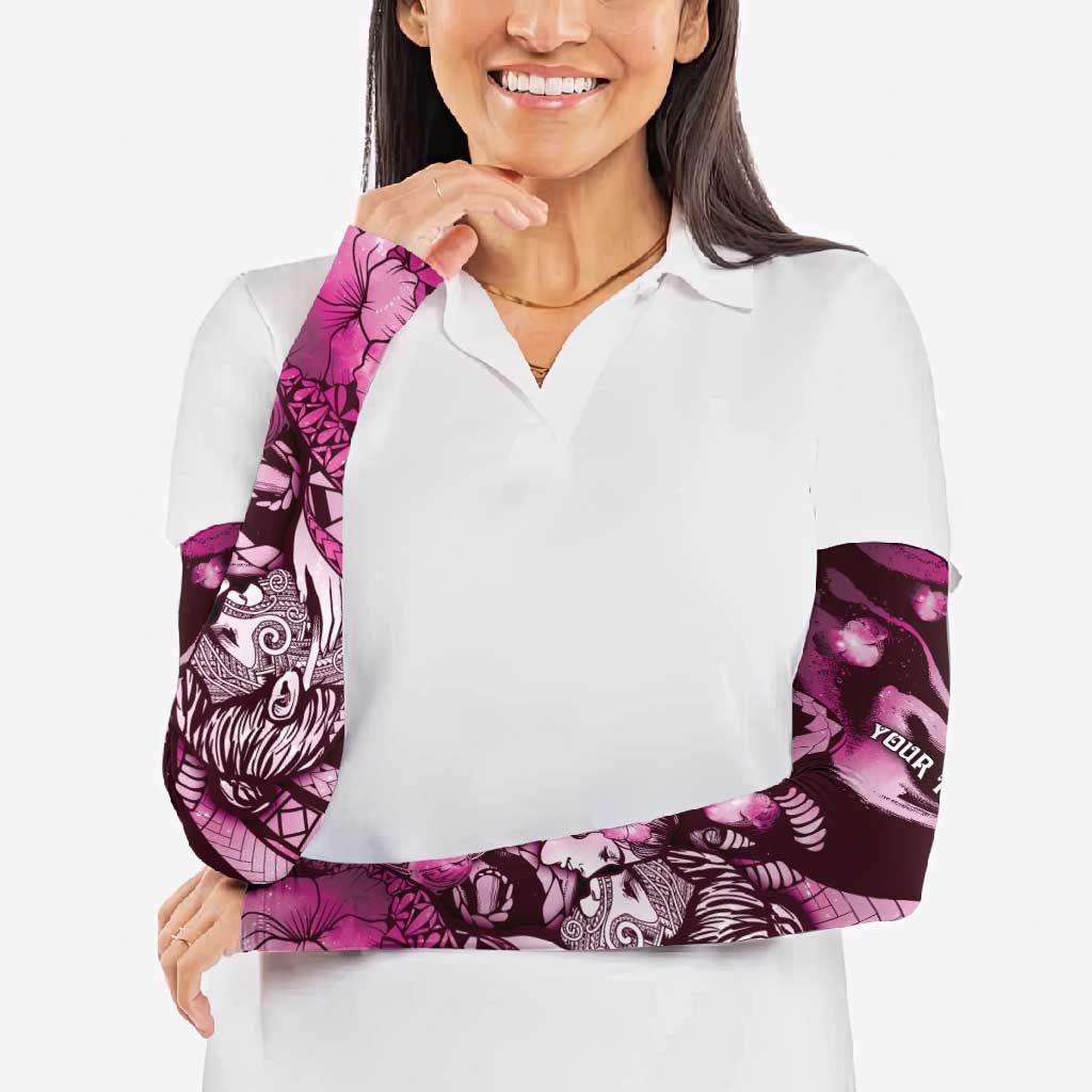 Personalised Maori Romantic Valentine Arm Sleeves The Hongi Kiss Pink Galaxy