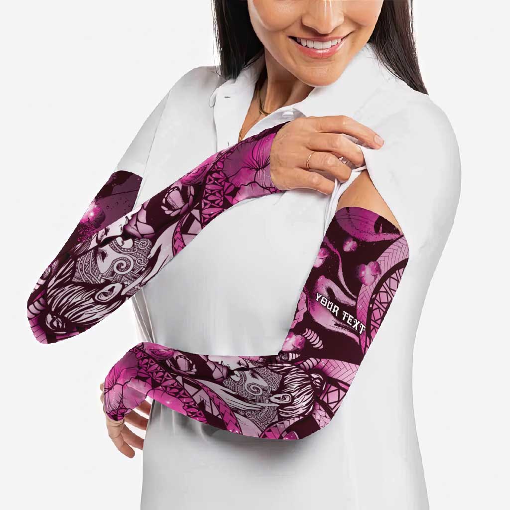 Personalised Maori Romantic Valentine Arm Sleeves The Hongi Kiss Pink Galaxy