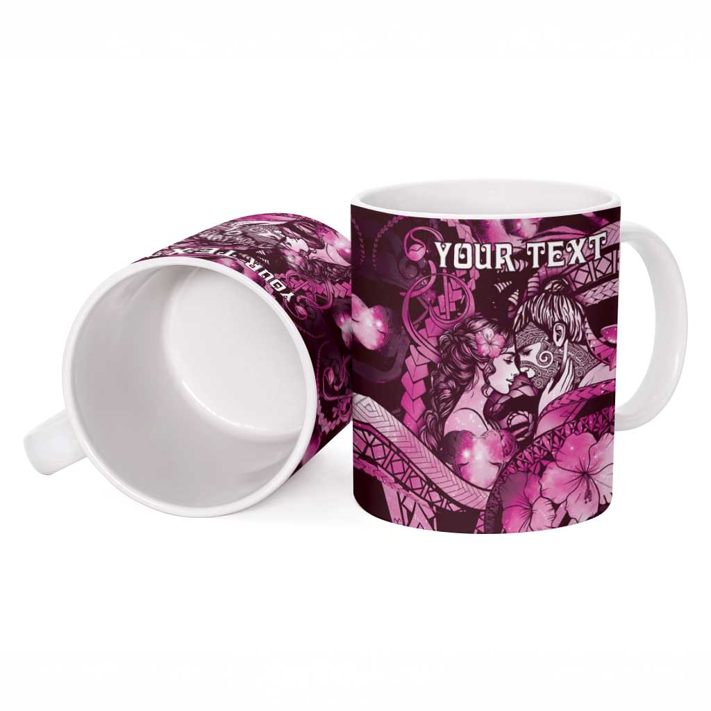 Personalised Maori Romantic Valentine Ceramic Mug The Hongi Kiss Pink Galaxy