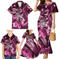 Personalised Maori Romantic Valentine Family Matching Mermaid Dress and Hawaiian Shirt The Hongi Kiss Pink Galaxy DT05 - Polynesian Pride