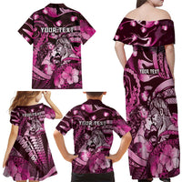 Personalised Maori Romantic Valentine Family Matching Off Shoulder Maxi Dress and Hawaiian Shirt The Hongi Kiss Pink Galaxy DT05 - Polynesian Pride