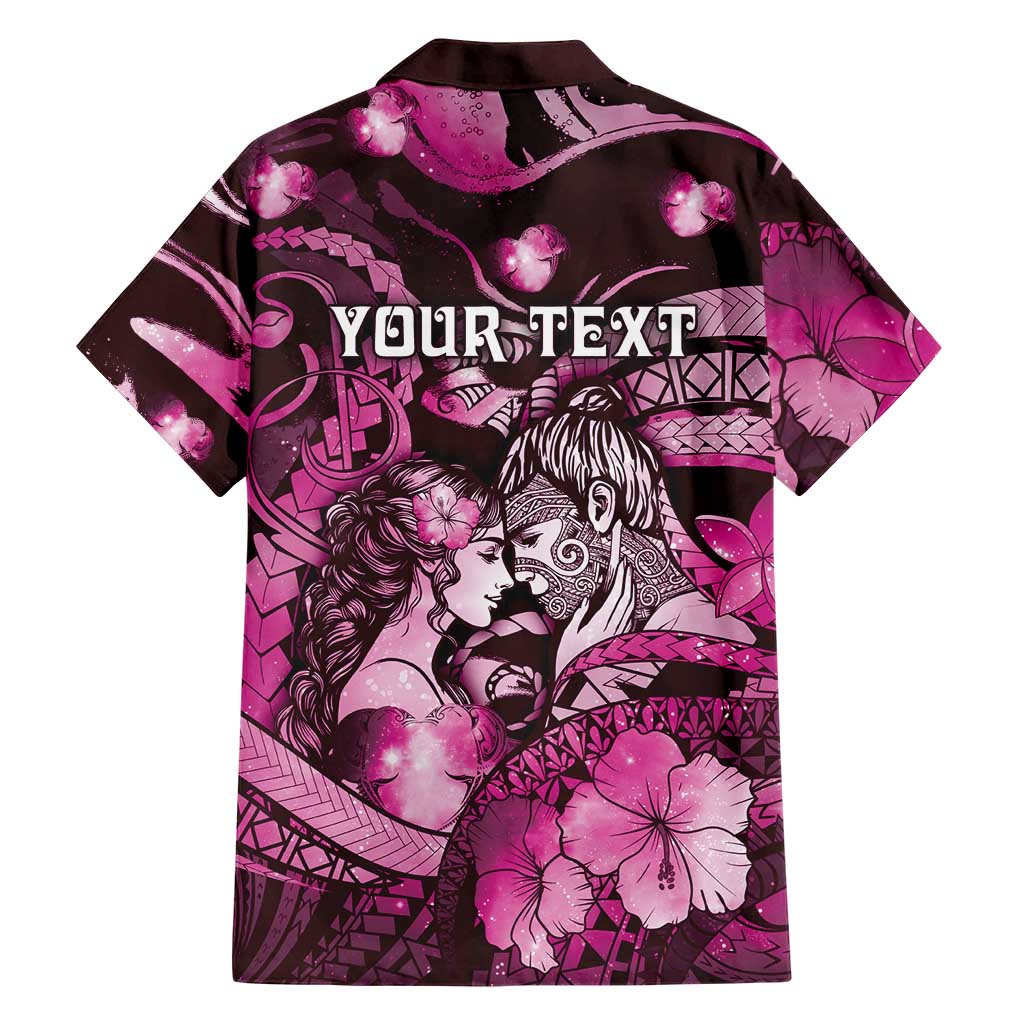 Personalised Maori Romantic Valentine Family Matching Off Shoulder Maxi Dress and Hawaiian Shirt The Hongi Kiss Pink Galaxy DT05 - Polynesian Pride