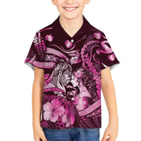 Personalised Maori Romantic Valentine Family Matching Off Shoulder Maxi Dress and Hawaiian Shirt The Hongi Kiss Pink Galaxy DT05 Son's Shirt Pink - Polynesian Pride