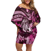 Personalised Maori Romantic Valentine Family Matching Off Shoulder Short Dress and Hawaiian Shirt The Hongi Kiss Pink Galaxy DT05 Mom's Dress Pink - Polynesian Pride