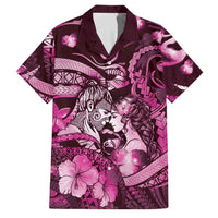 Personalised Maori Romantic Valentine Family Matching Puletasi and Hawaiian Shirt The Hongi Kiss Pink Galaxy DT05 Dad's Shirt - Short Sleeve Pink - Polynesian Pride