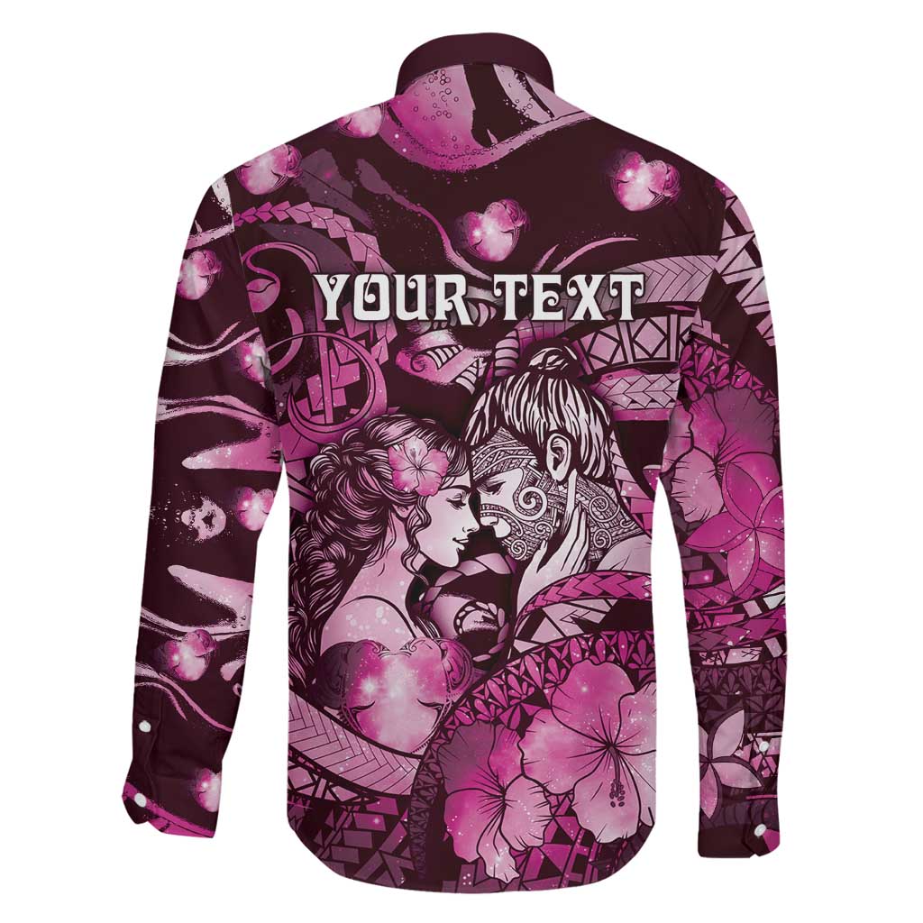 Personalised Maori Romantic Valentine Family Matching Puletasi and Hawaiian Shirt The Hongi Kiss Pink Galaxy DT05 - Polynesian Pride