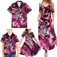 Personalised Maori Romantic Valentine Family Matching Summer Maxi Dress and Hawaiian Shirt The Hongi Kiss Pink Galaxy DT05 - Polynesian Pride