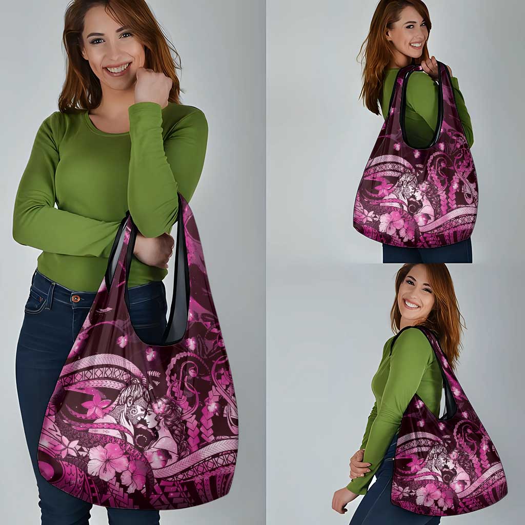 Maori Romantic Valentine Grocery Bag The Hongi Kiss Pink Galaxy