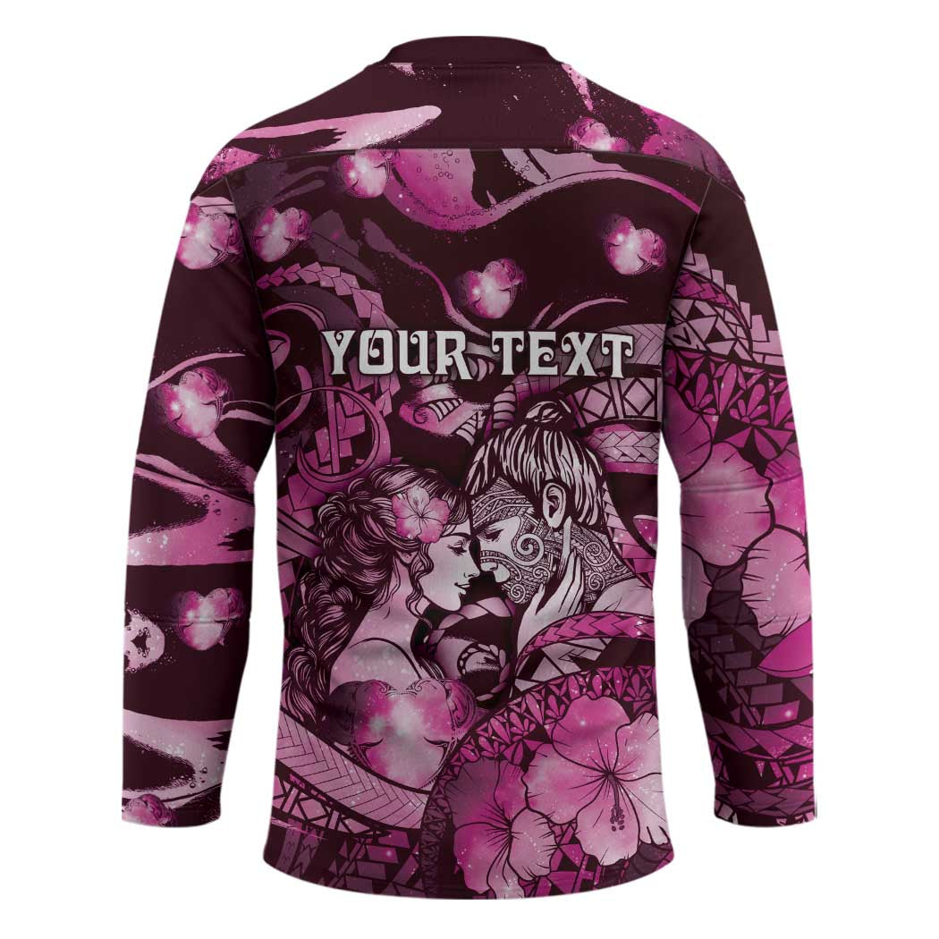 Personalised Maori Romantic Valentine Hockey Jersey The Hongi Kiss Pink Galaxy
