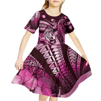 Personalised Maori Romantic Valentine Kid Short Sleeve Dress The Hongi Kiss Pink Galaxy DT05 - Polynesian Pride