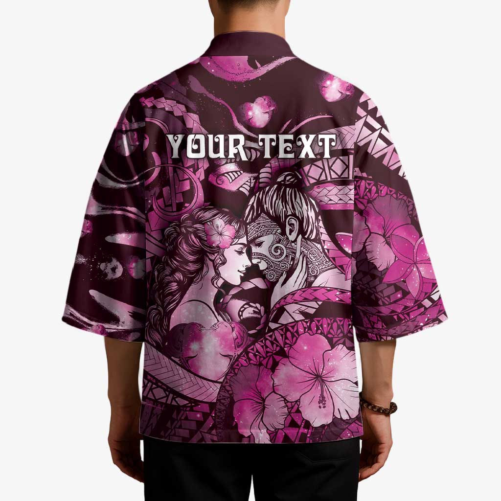 Personalised Maori Romantic Valentine Kimono The Hongi Kiss Pink Galaxy