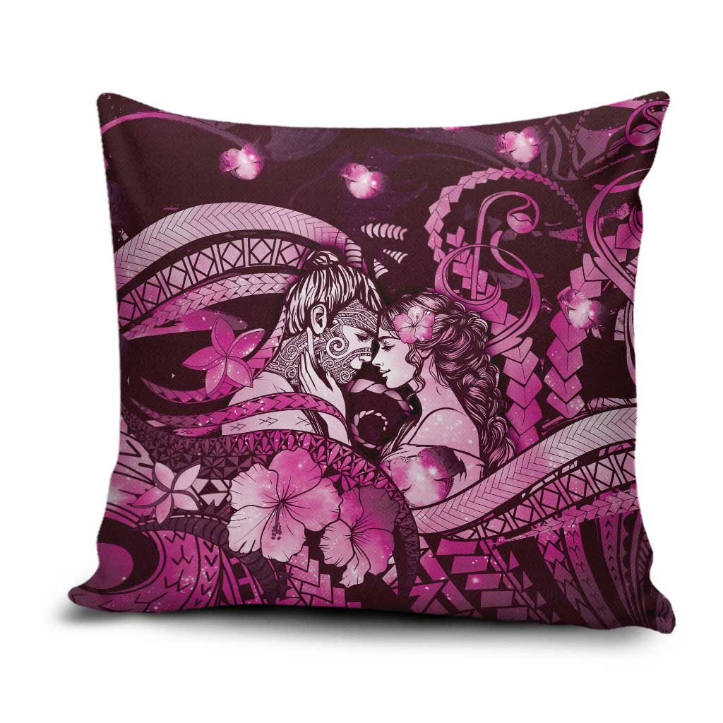 Maori Romantic Valentine Pillow Cover The Hongi Kiss Pink Galaxy