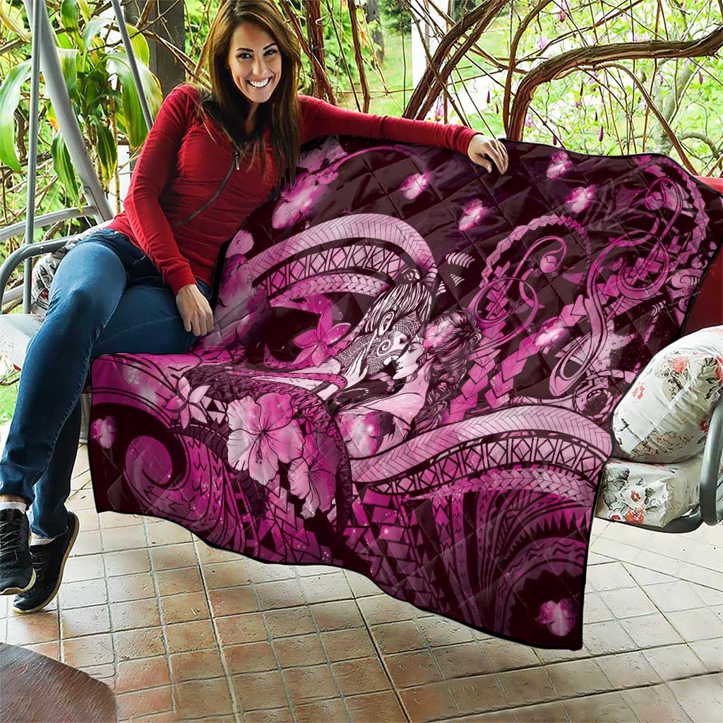 Maori Romantic Valentine Quilt The Hongi Kiss Pink Galaxy