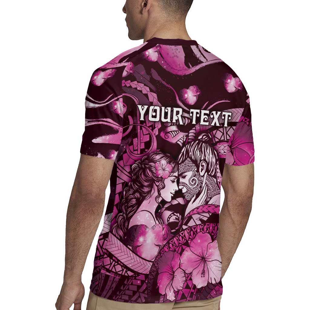 Personalised Maori Romantic Valentine Rugby Jersey The Hongi Kiss Pink Galaxy