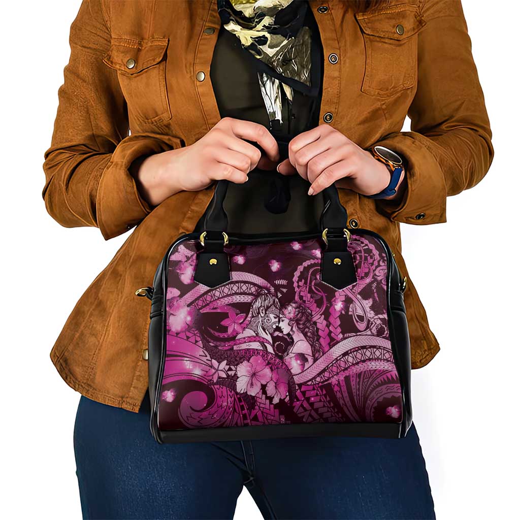 Maori Romantic Valentine Shoulder Handbag The Hongi Kiss Pink Galaxy