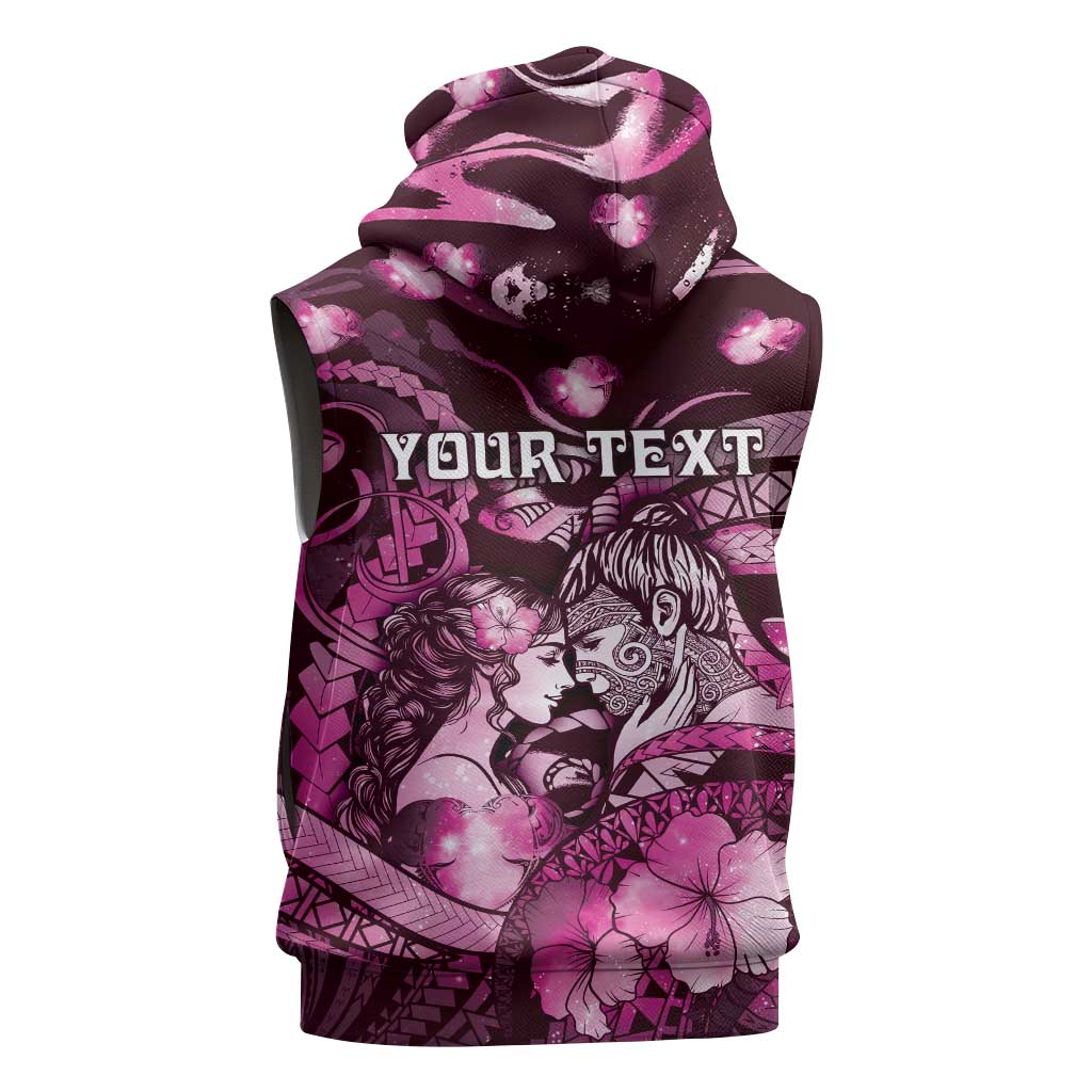 Personalised Maori Romantic Valentine Sleeveless Hoodie The Hongi Kiss Pink Galaxy DT05 - Polynesian Pride