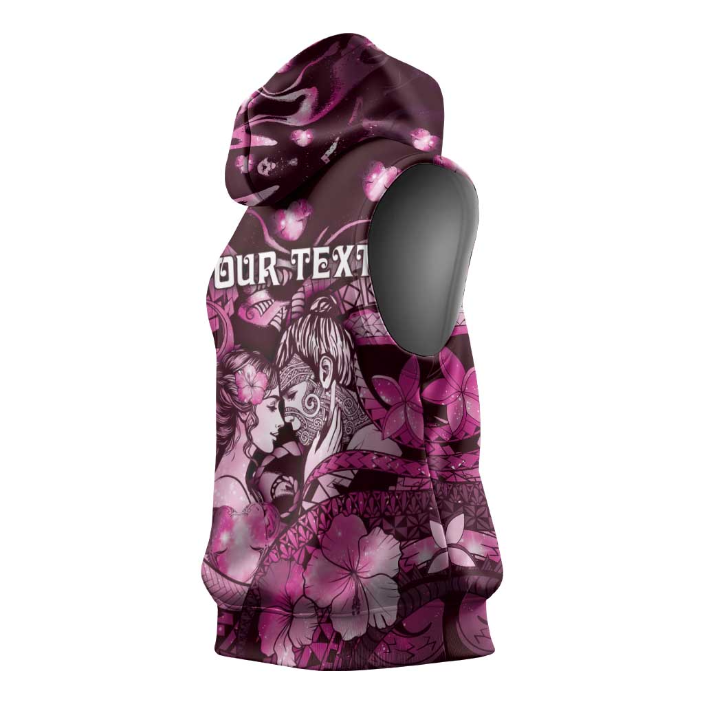 Personalised Maori Romantic Valentine Sleeveless Hoodie The Hongi Kiss Pink Galaxy DT05 - Polynesian Pride
