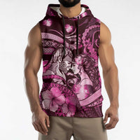 Personalised Maori Romantic Valentine Sleeveless Hoodie The Hongi Kiss Pink Galaxy DT05 - Polynesian Pride