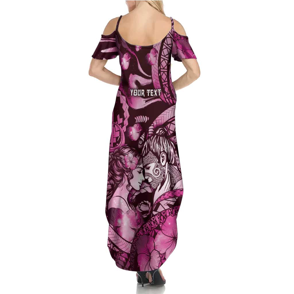 Personalised Maori Romantic Valentine Summer Maxi Dress The Hongi Kiss Pink Galaxy DT05 - Polynesian Pride