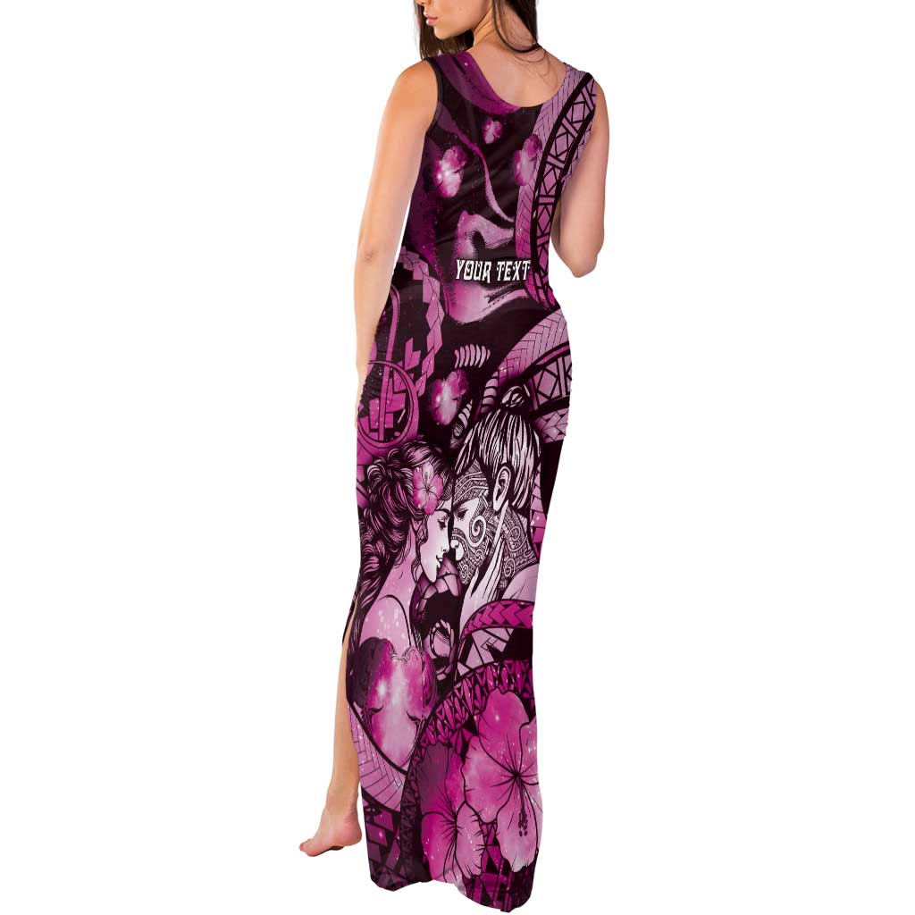 Personalised Maori Romantic Valentine Tank Maxi Dress The Hongi Kiss Pink Galaxy