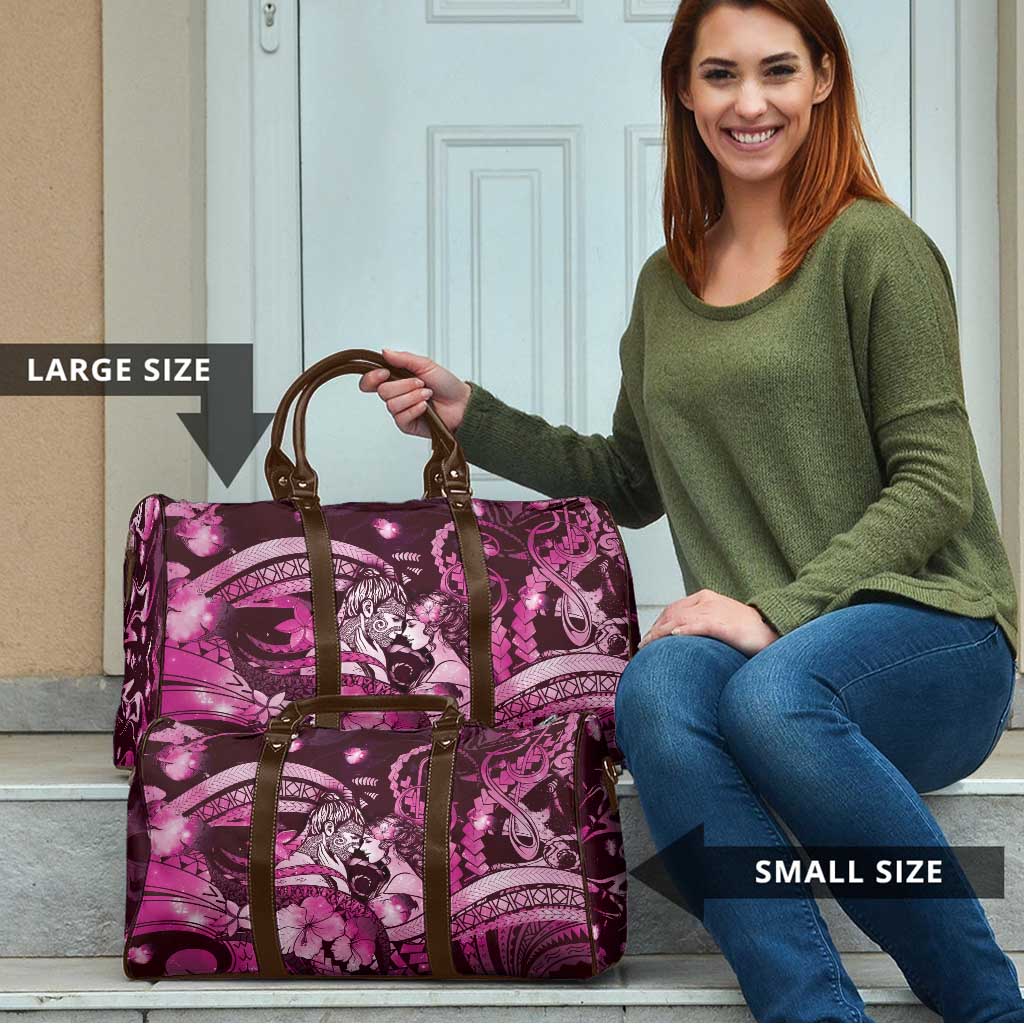 Maori Romantic Valentine Travel Bag The Hongi Kiss Pink Galaxy