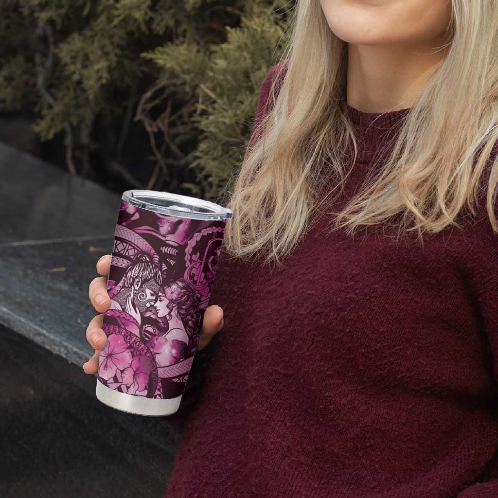 Personalised Maori Romantic Valentine Tumbler Cup The Hongi Kiss Pink Galaxy