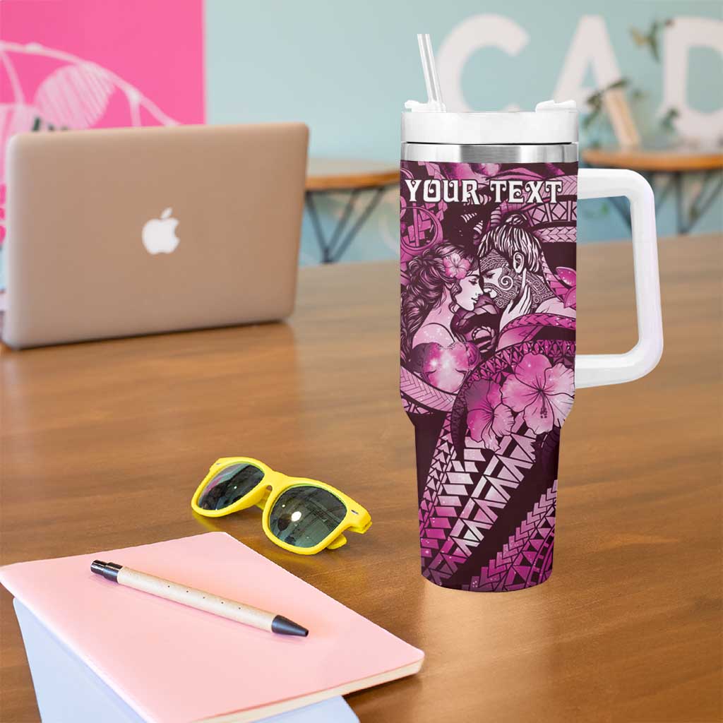 Personalised Maori Romantic Valentine Tumbler With Handle The Hongi Kiss Pink Galaxy