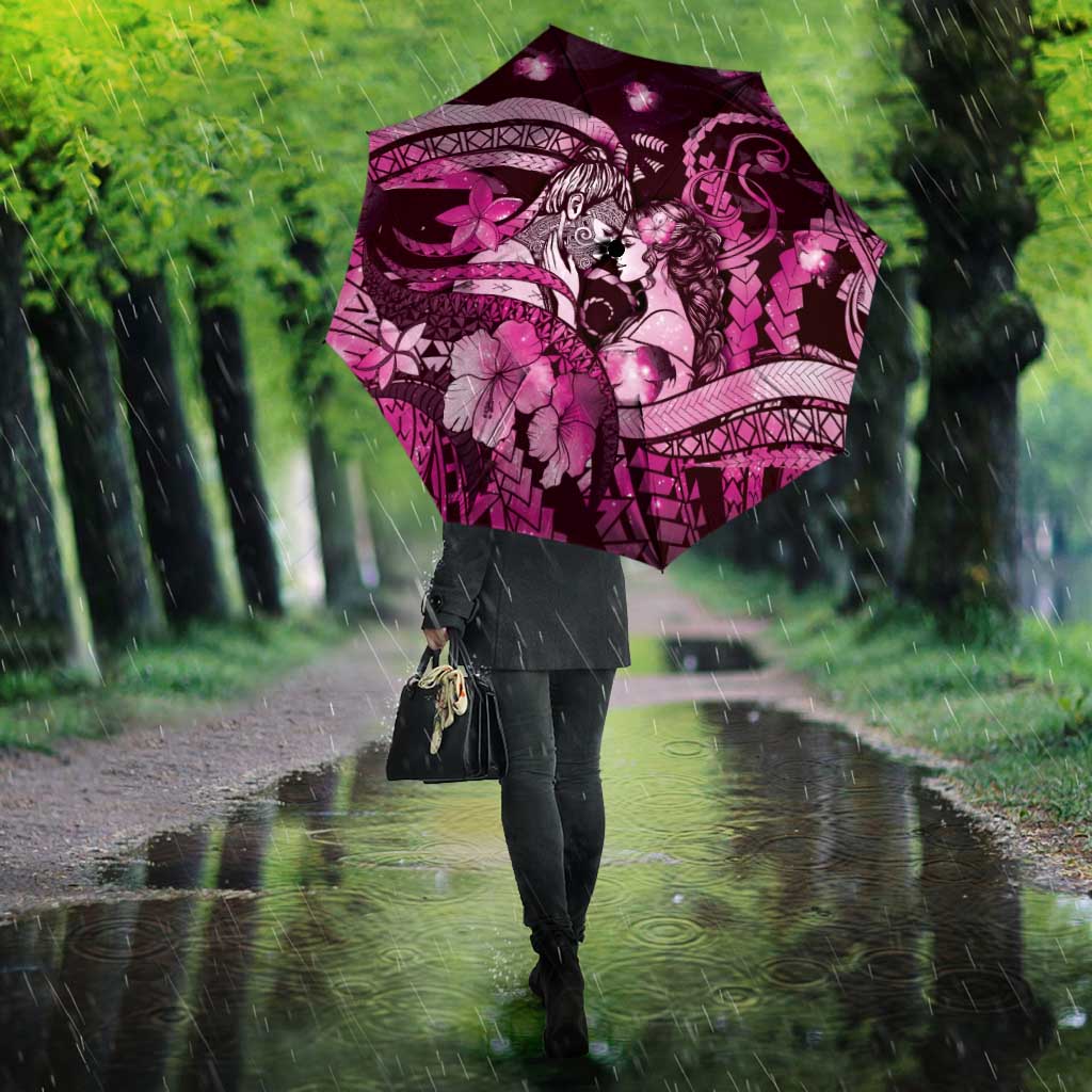 Maori Romantic Valentine Umbrella The Hongi Kiss Pink Galaxy