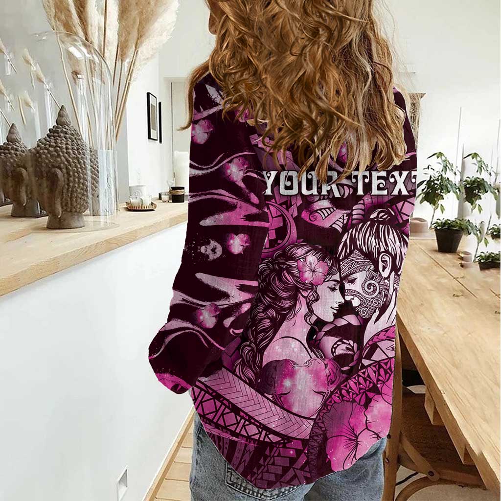 Personalised Maori Romantic Valentine Women Casual Shirt The Hongi Kiss Pink Galaxy DT05 - Polynesian Pride