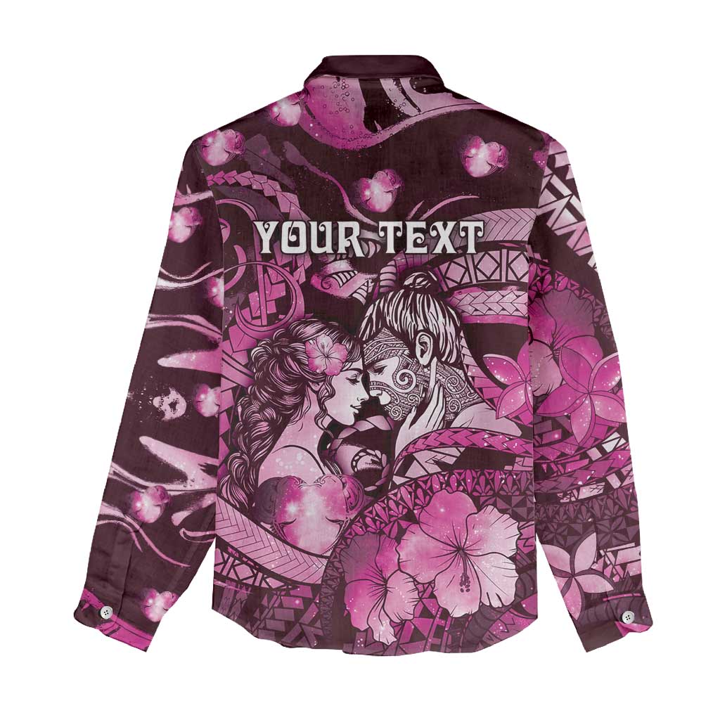 Personalised Maori Romantic Valentine Women Casual Shirt The Hongi Kiss Pink Galaxy DT05 - Polynesian Pride