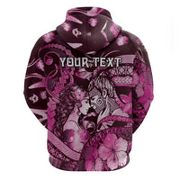 Personalised Maori Romantic Valentine Zip Hoodie The Hongi Kiss Pink Galaxy