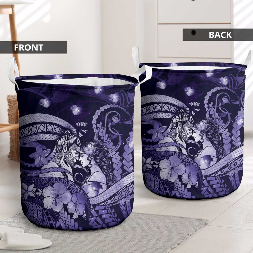 Maori Romantic Valentine Laundry Basket The Hongi Kiss Purple Galaxy