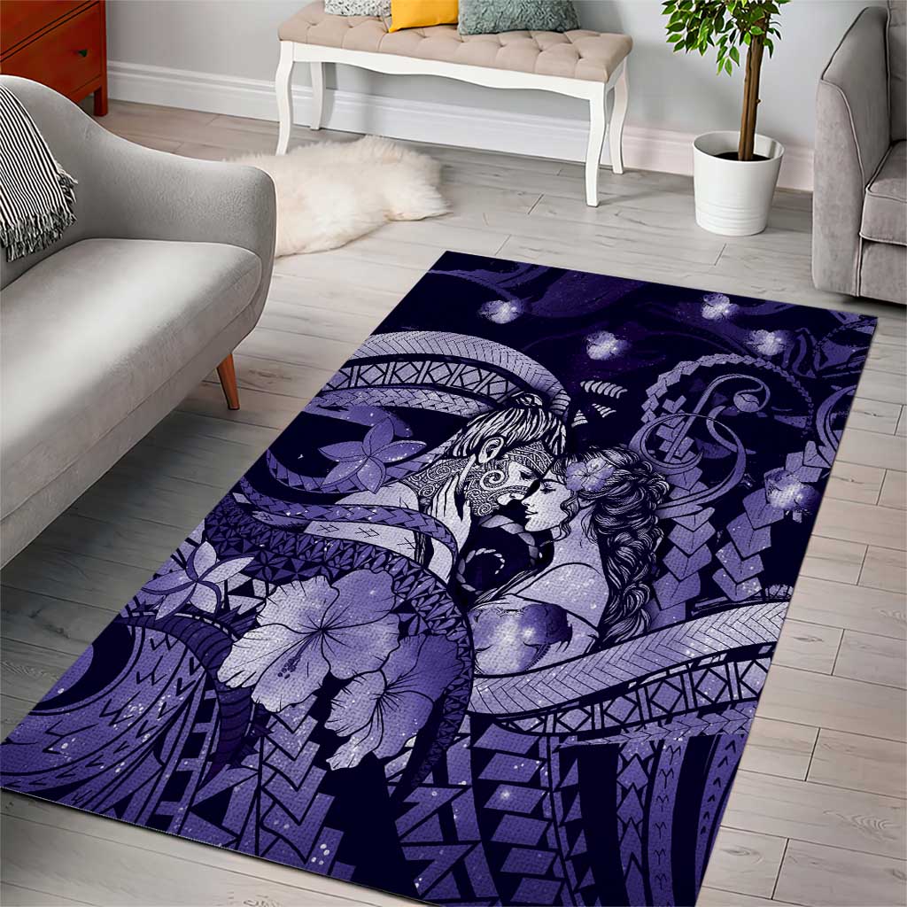 Maori Romantic Valentine Area Rug The Hongi Kiss Purple Galaxy