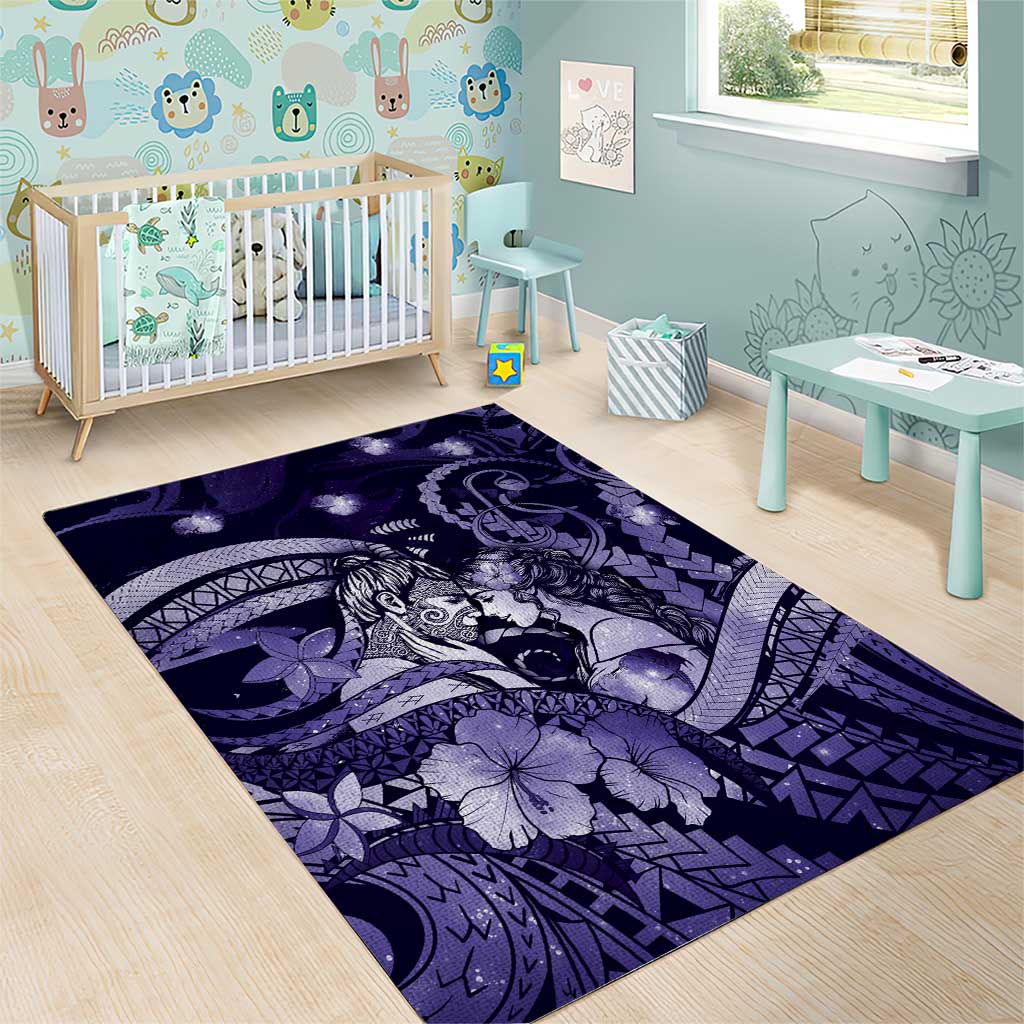 Maori Romantic Valentine Area Rug The Hongi Kiss Purple Galaxy