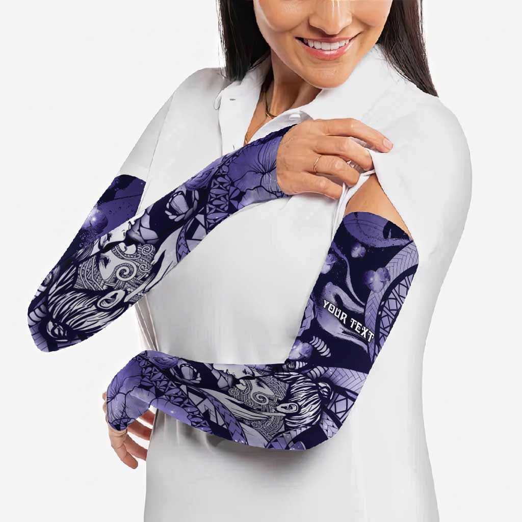 Personalised Maori Romantic Valentine Arm Sleeves The Hongi Kiss Purple Galaxy