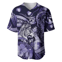 Personalised Maori Romantic Valentine Baseball Jersey The Hongi Kiss Purple Galaxy