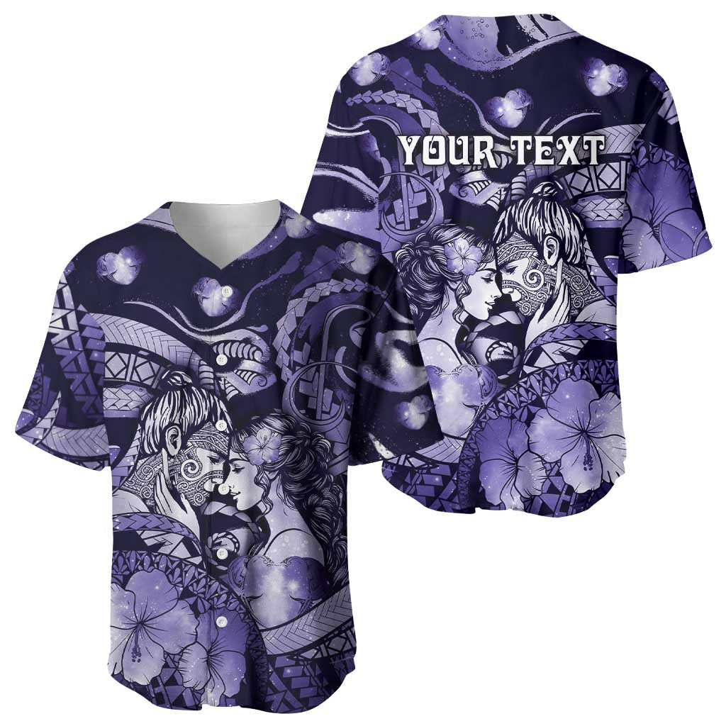Personalised Maori Romantic Valentine Baseball Jersey The Hongi Kiss Purple Galaxy