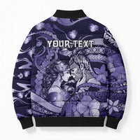 Personalised Maori Romantic Valentine Bomber Puffer Jacket The Hongi Kiss Purple Galaxy
