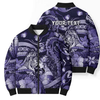 Personalised Maori Romantic Valentine Bomber Puffer Jacket The Hongi Kiss Purple Galaxy