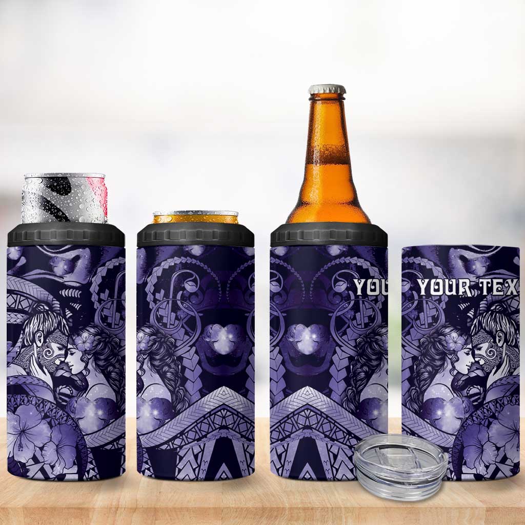 Personalised Maori Romantic Valentine 4 in 1 Can Cooler Tumbler The Hongi Kiss Purple Galaxy DT05 - Polynesian Pride