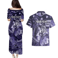 Personalised Maori Romantic Valentine Couples Matching Puletasi and Hawaiian Shirt The Hongi Kiss Purple Galaxy DT05 - Polynesian Pride
