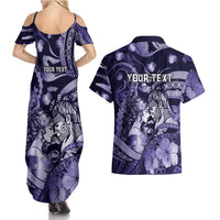 Personalised Maori Romantic Valentine Couples Matching Summer Maxi Dress and Hawaiian Shirt The Hongi Kiss Purple Galaxy DT05 - Polynesian Pride